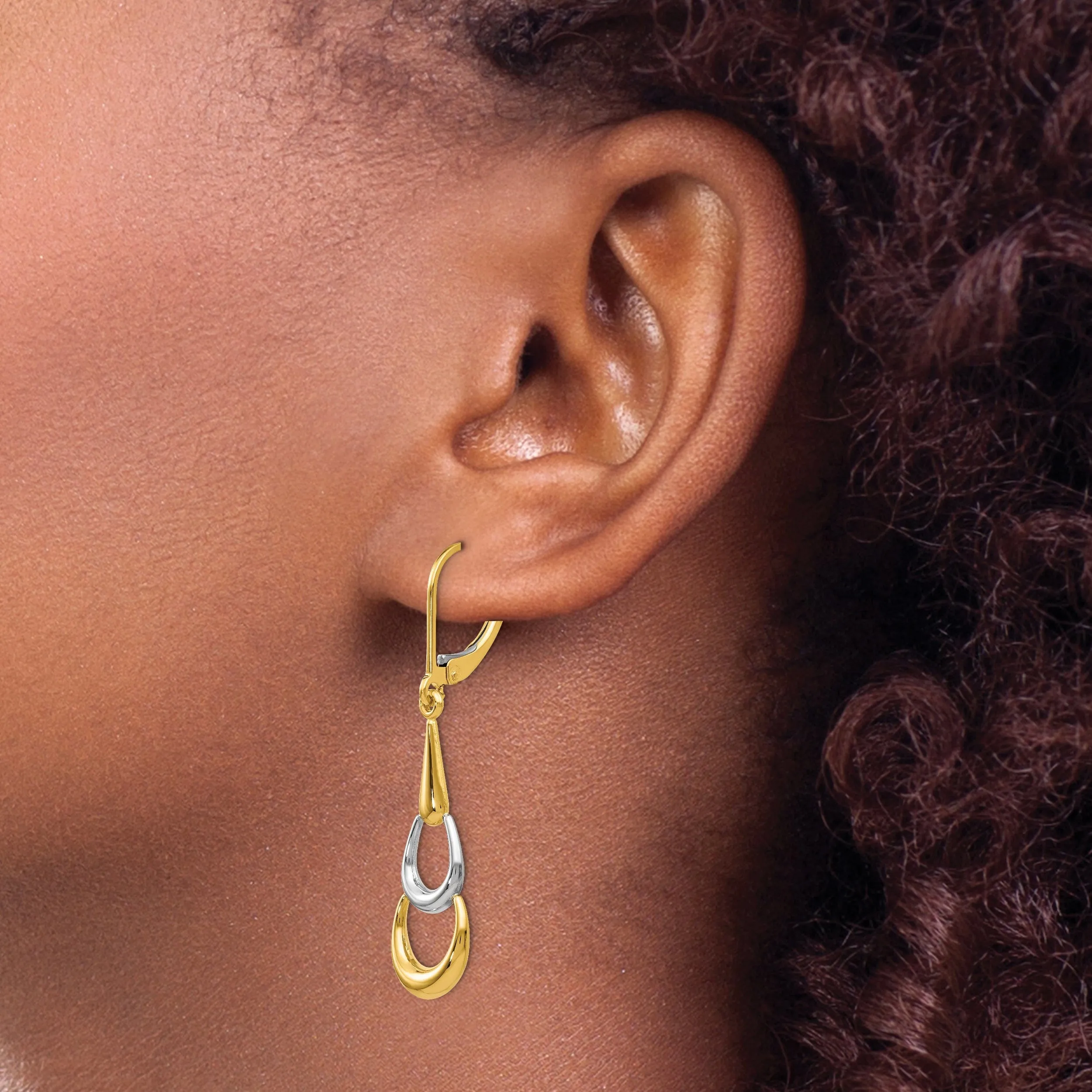 14k Two tone Dangle Leverback Earrings