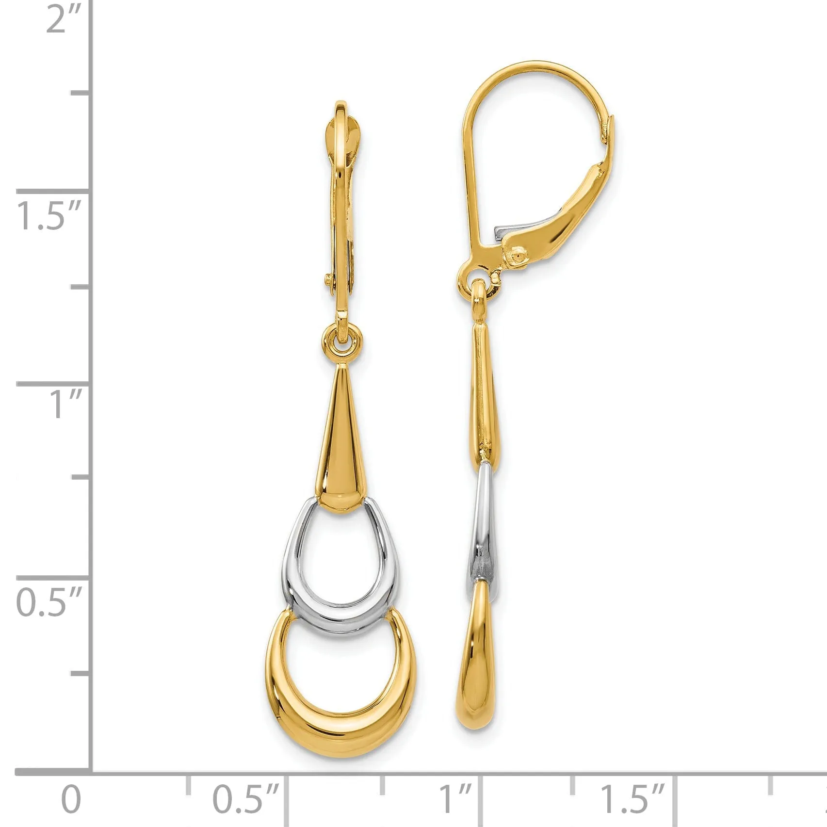 14k Two tone Dangle Leverback Earrings