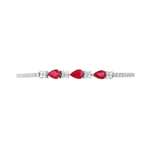 14K White Gold Diamond Braclet with Pear Cut Rubies