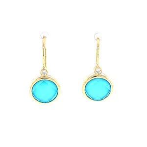14k Yellow Gold Turquoise Drop Earrings (I7687)