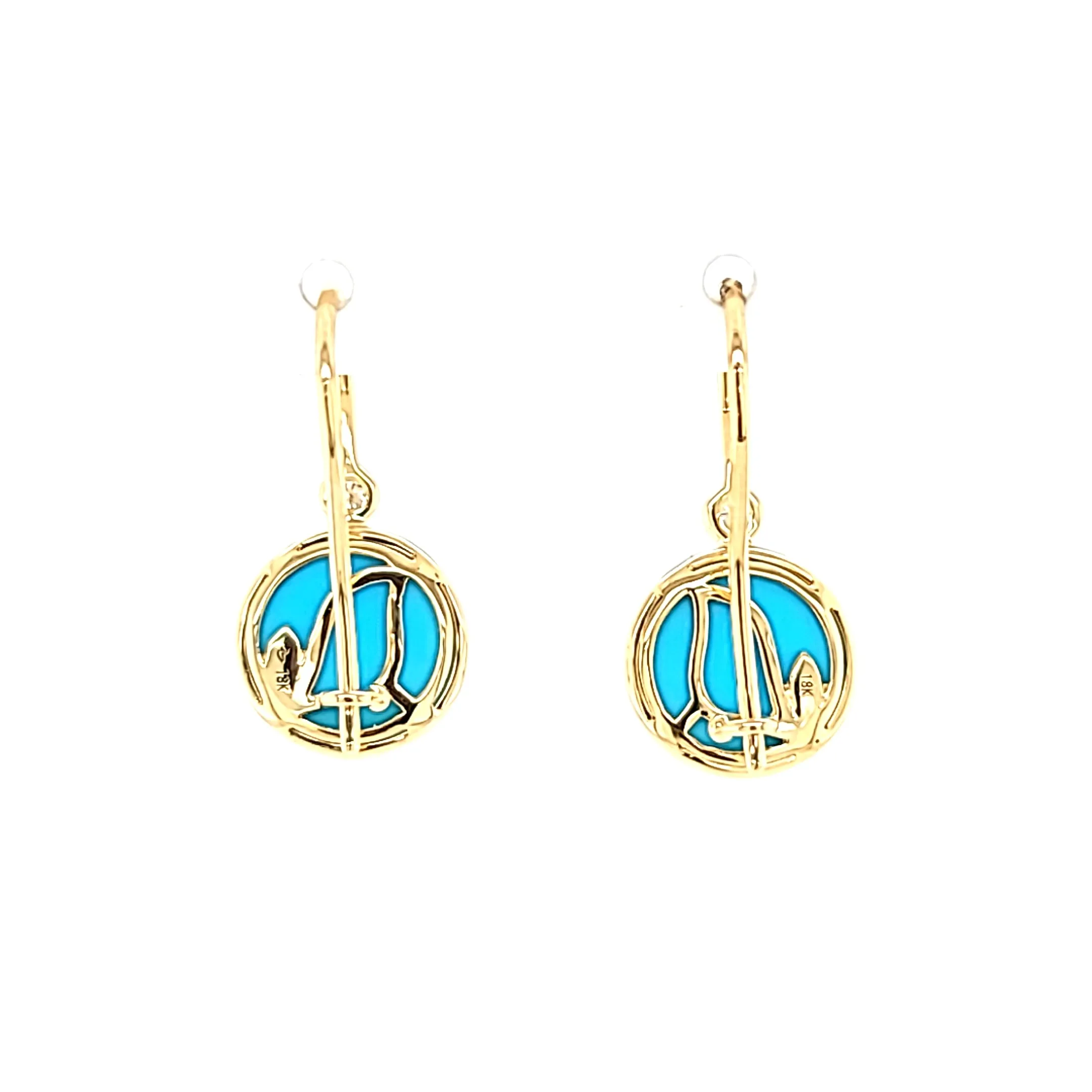 14k Yellow Gold Turquoise Drop Earrings (I7687)