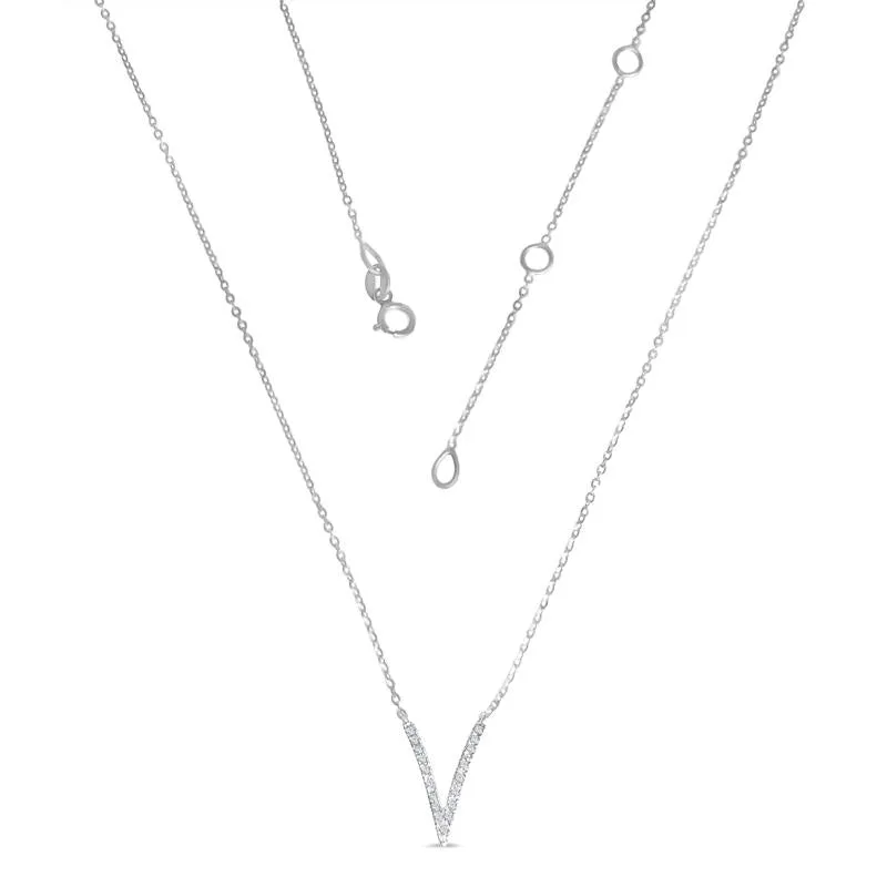 14KW 22D0.07CT V BAR NECKLACE WITH CHAIN (118N112535W14DI1)