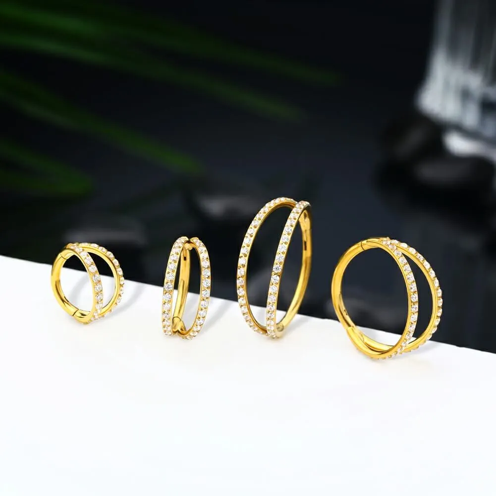 18G Double Titanium Nose Hoop Conch Earring CZ Helix Earring