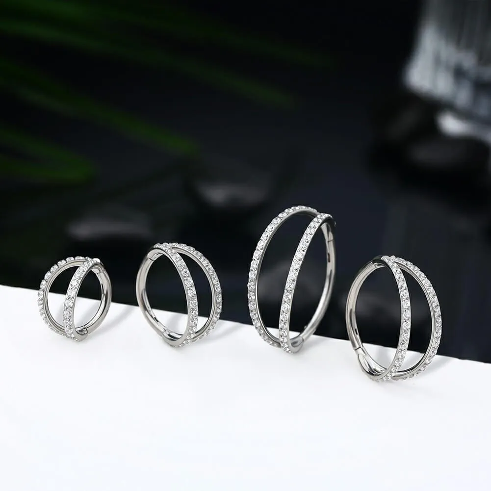 18G Double Titanium Nose Hoop Conch Earring CZ Helix Earring