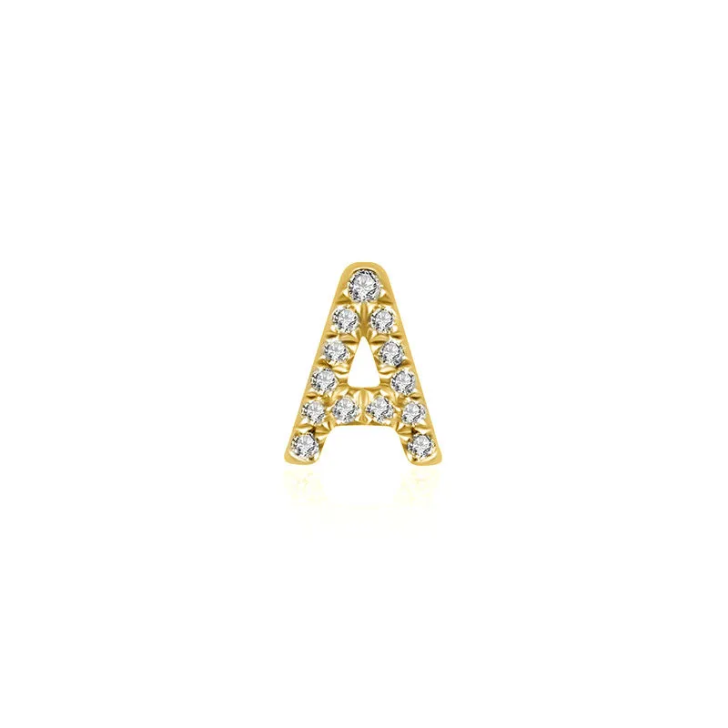 18k Gold Initial Letter "A" Diamond Pandent   Necklace