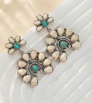 1pair Women's Vintage & Stylish Bohemian Dark & White Turquoise Earrings With Black & White Color Matching