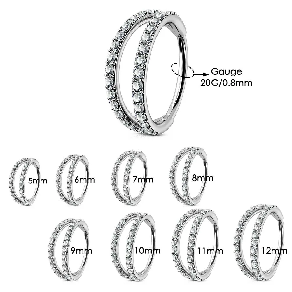 20G Double Titanium Nose Hoop Conch Earring CZ Helix Earring