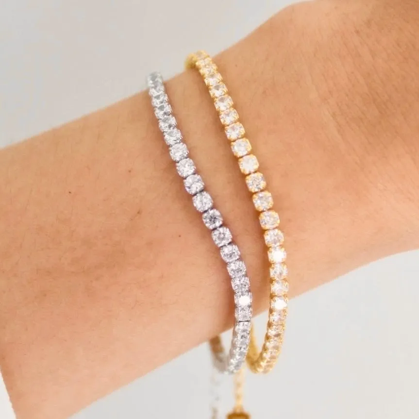 3mm Round CZ Adjustable Tennis Bracelet - Gold/Silver