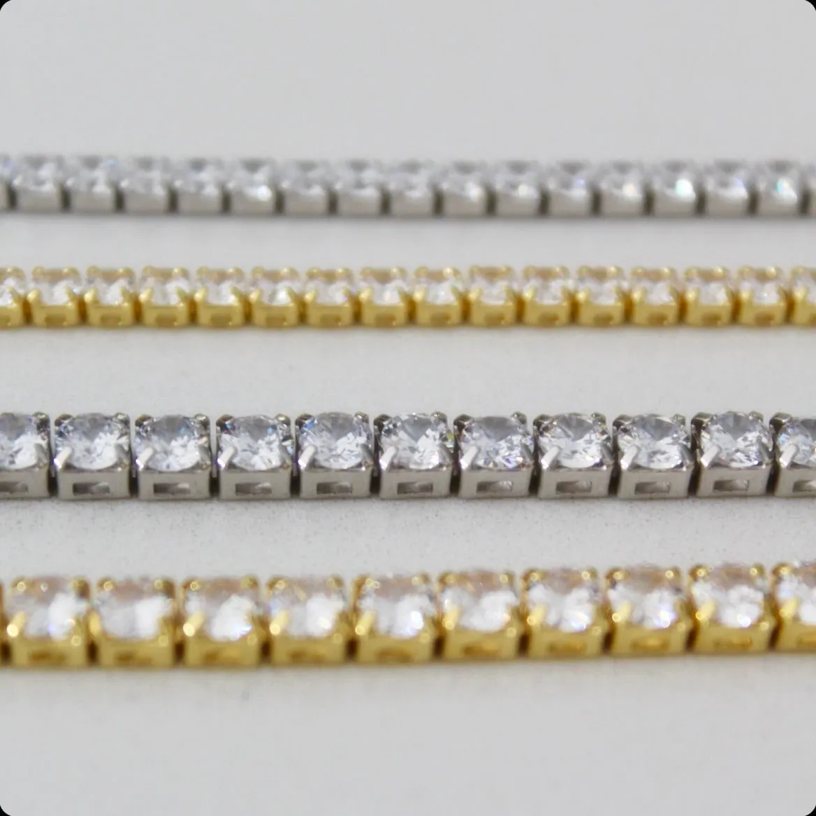 3mm Round CZ Adjustable Tennis Bracelet - Gold/Silver