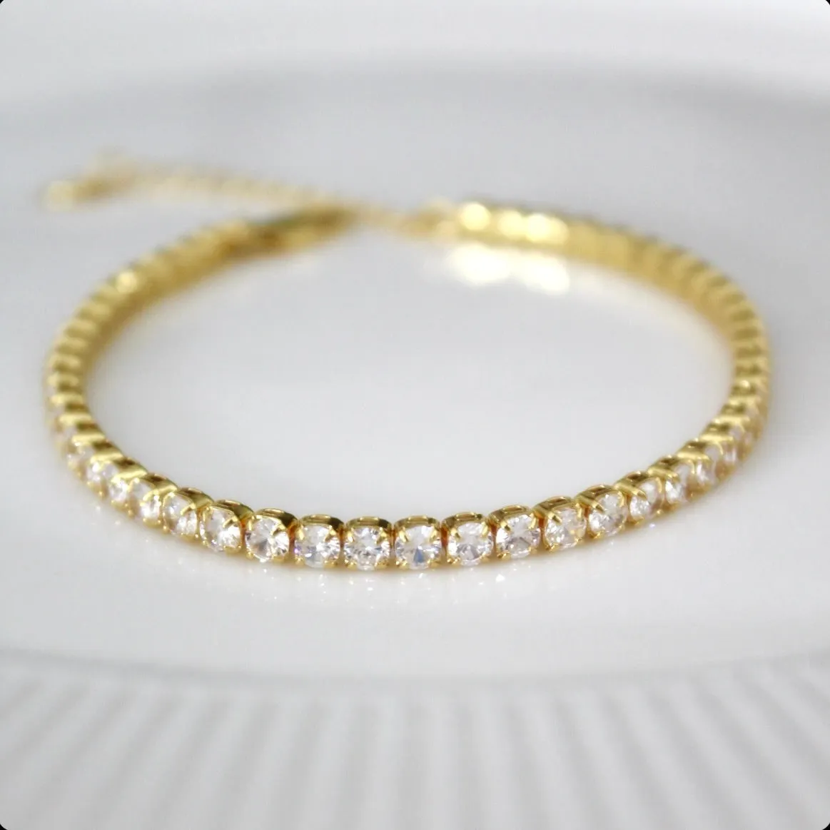 3mm Round CZ Adjustable Tennis Bracelet - Gold/Silver