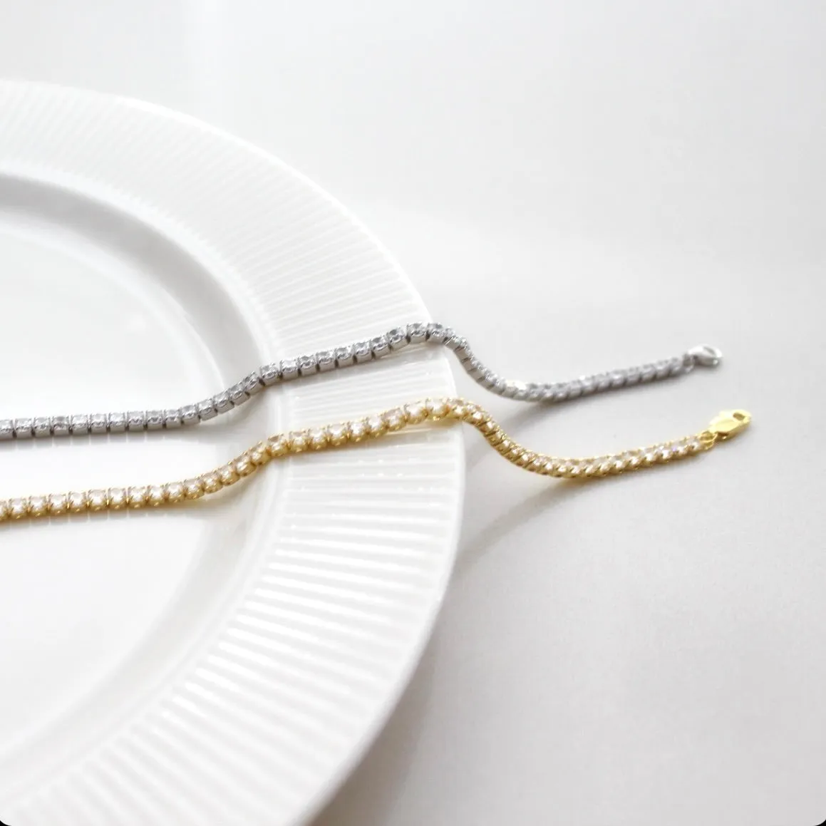 3mm Round CZ Adjustable Tennis Bracelet - Gold/Silver