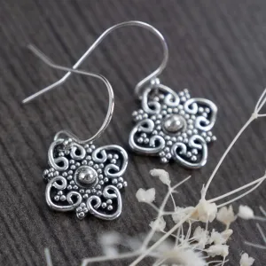 4 point Bali dangle earrings, Boho style drop earrings