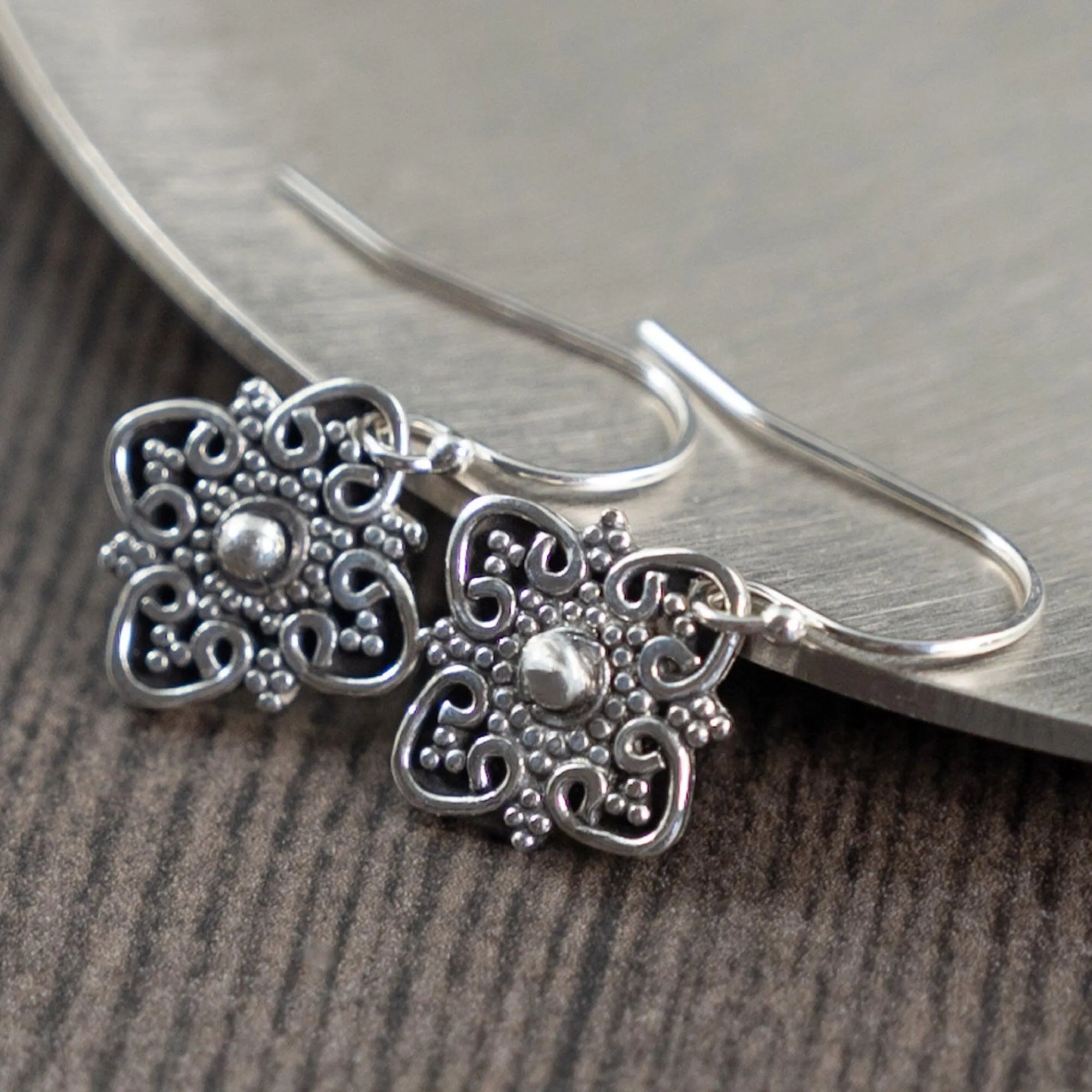 4 point Bali dangle earrings, Boho style drop earrings