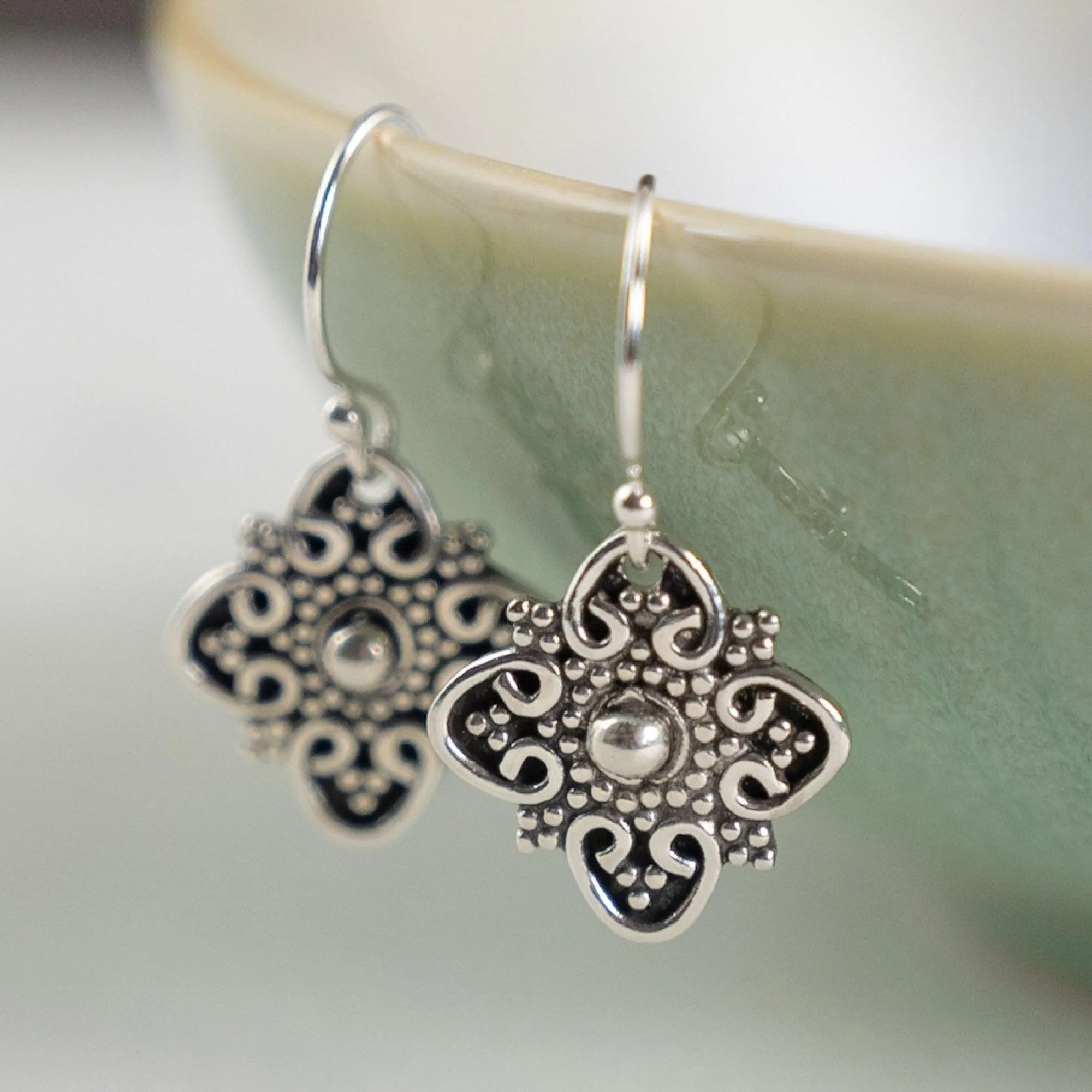4 point Bali dangle earrings, Boho style drop earrings