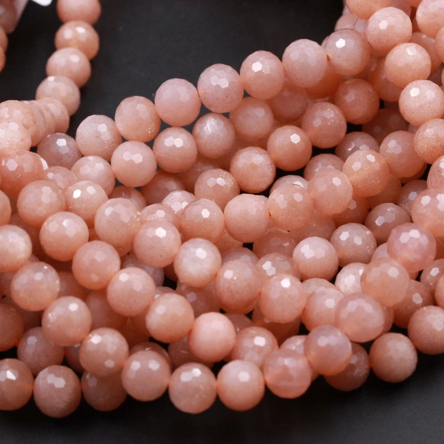 AA Faceted Multicolor Natural Salmon Peach Moonstone 8mm Faceted Round Beads High Quality Micro Faceted Sparkling Gemstone 16" Strand