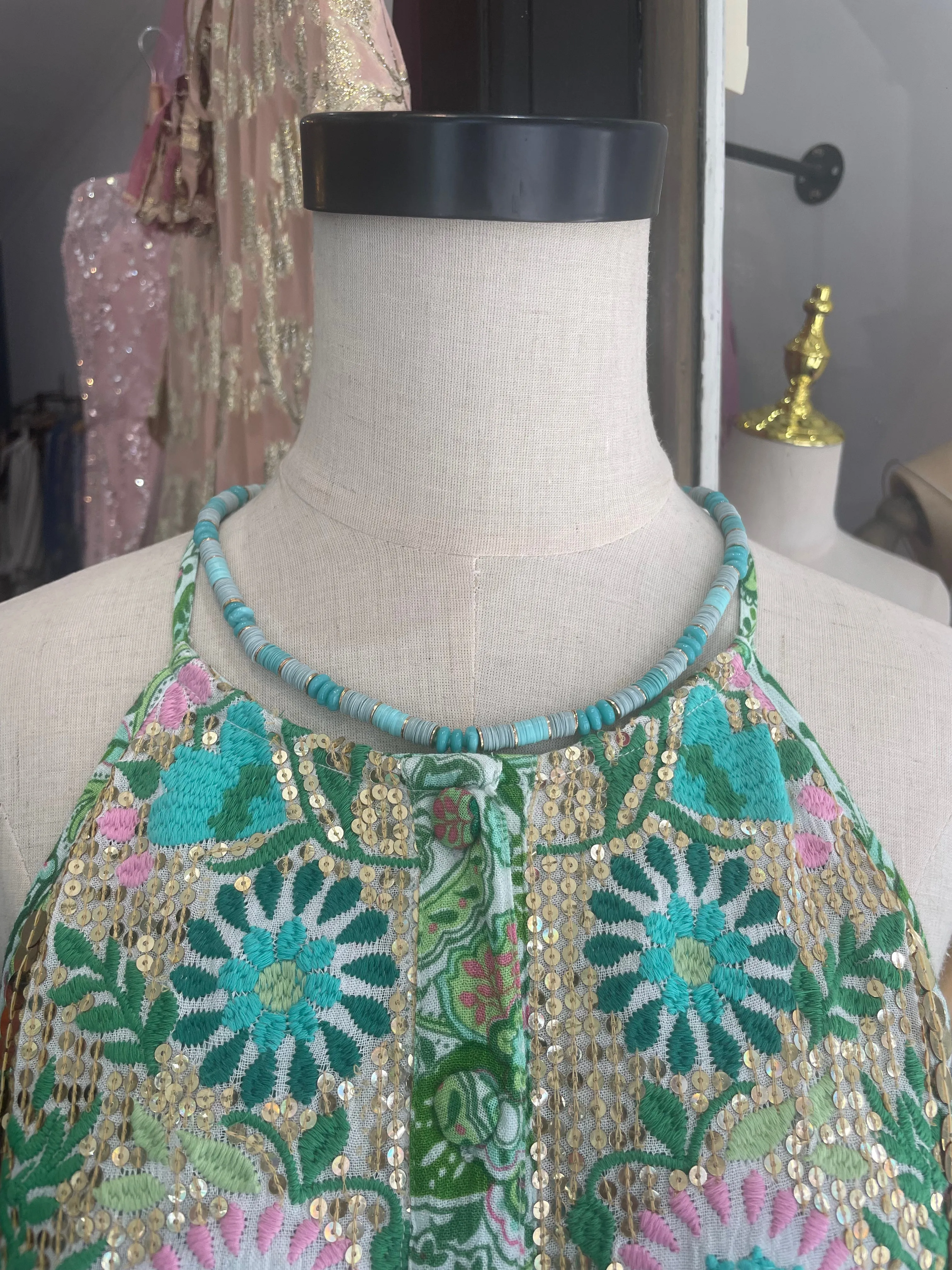 Adorne Bead Pattern Cord Back Necklace ANA2553TURQMULT