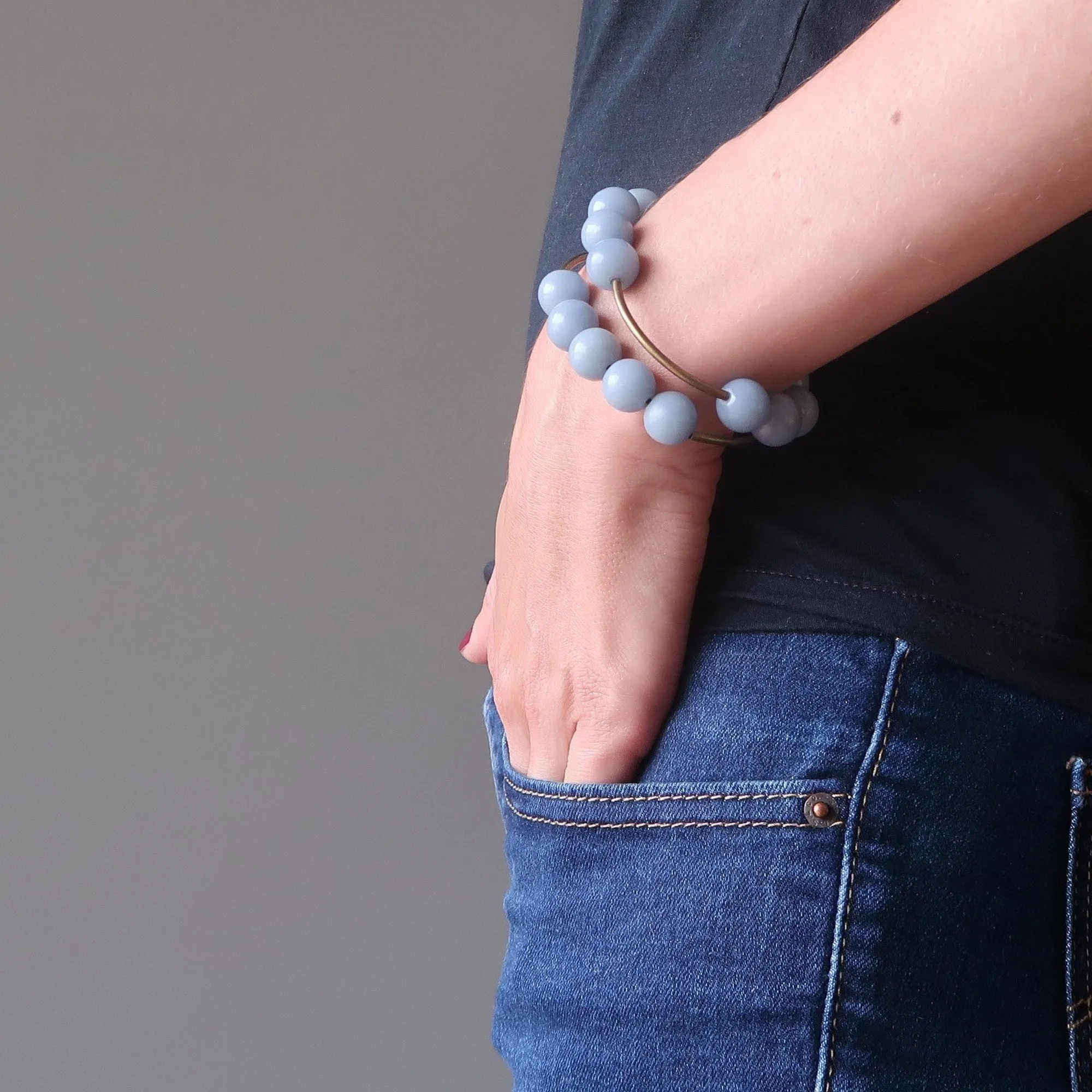 Angelite Bracelet Brass Angel Blue Gemstone