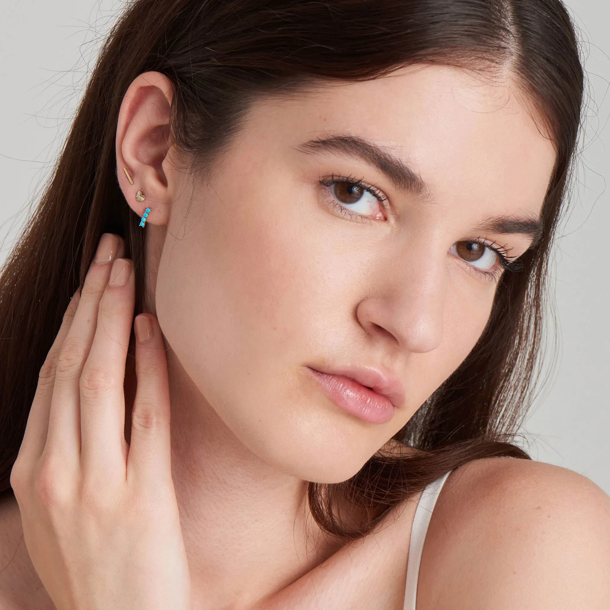 Ania Haie 14kt Gold Turquoise Cabochon Bar Stud Earrings