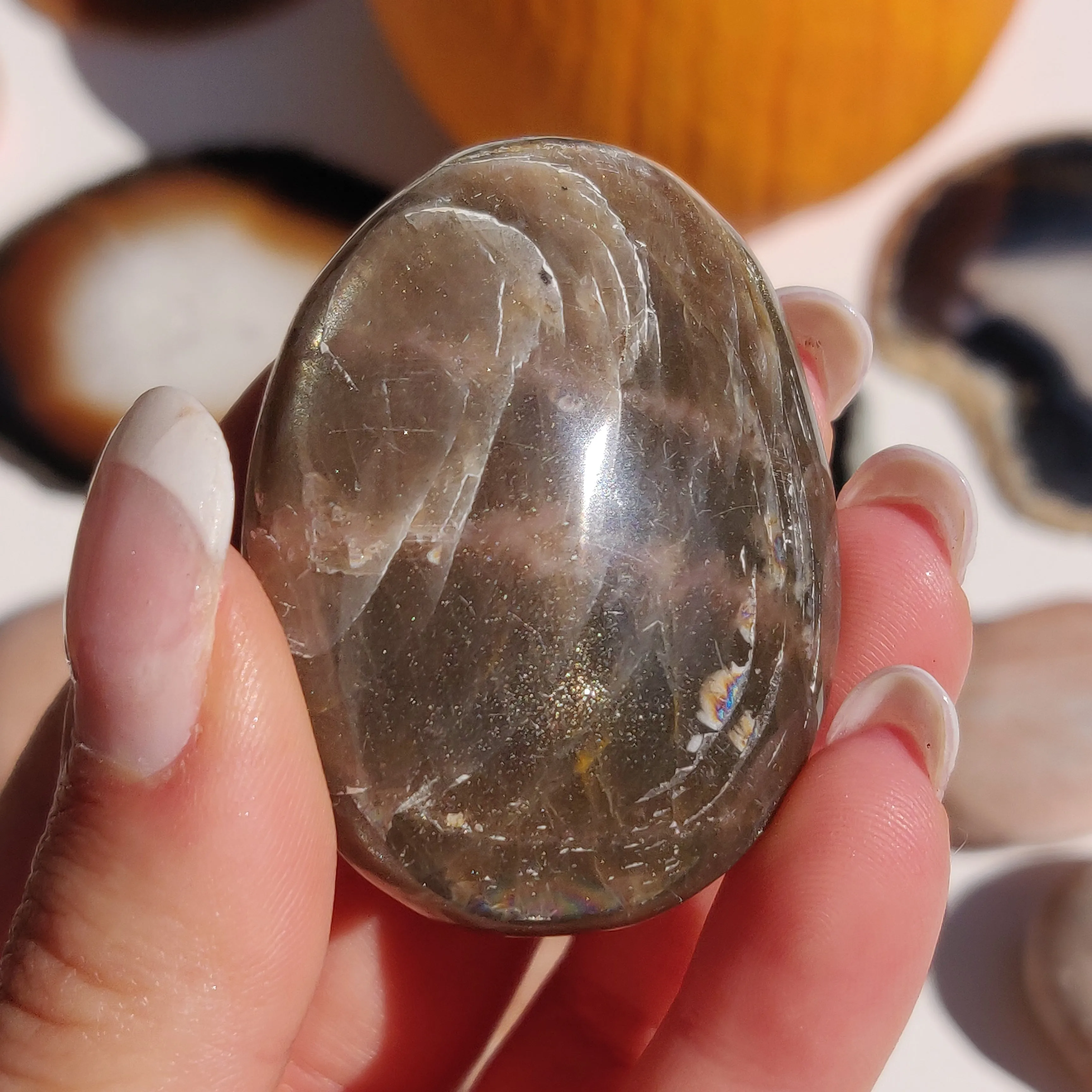 Black Moonstone Palm Stone, Flashy Black Moonstone (#29)