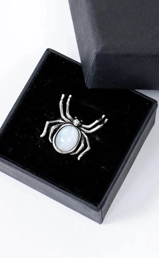 Blue Moonstone Stainless Steel Spider Ring