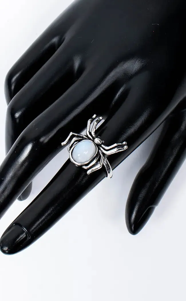 Blue Moonstone Stainless Steel Spider Ring