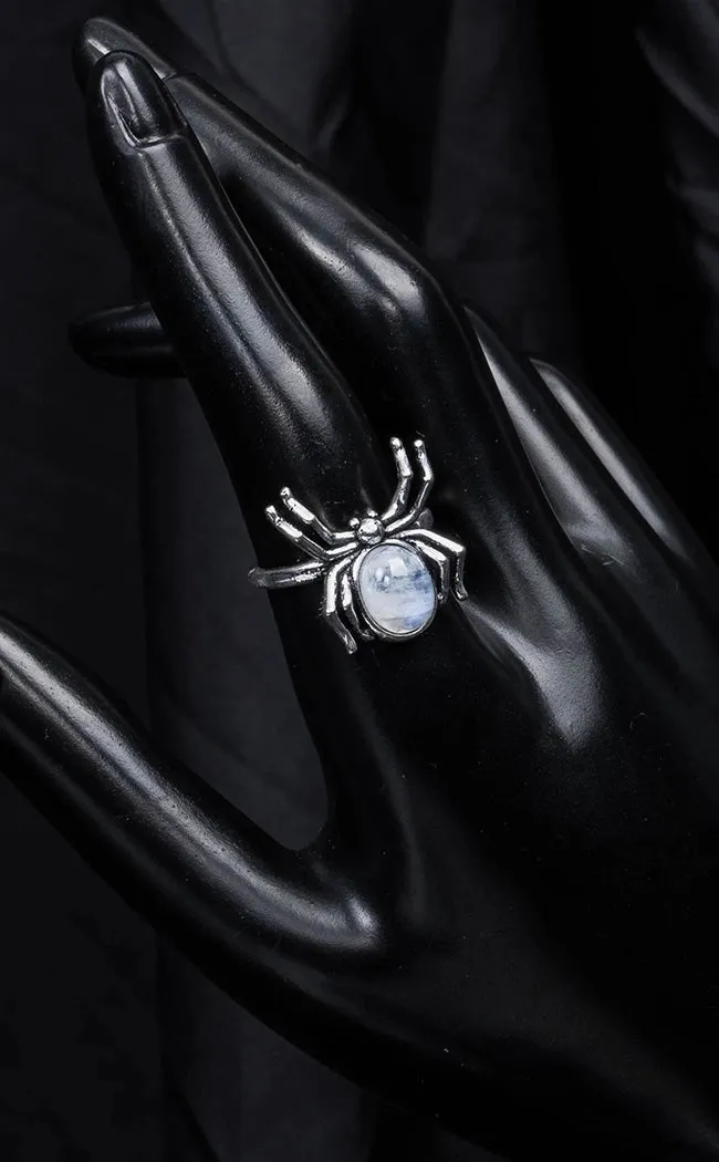 Blue Moonstone Stainless Steel Spider Ring