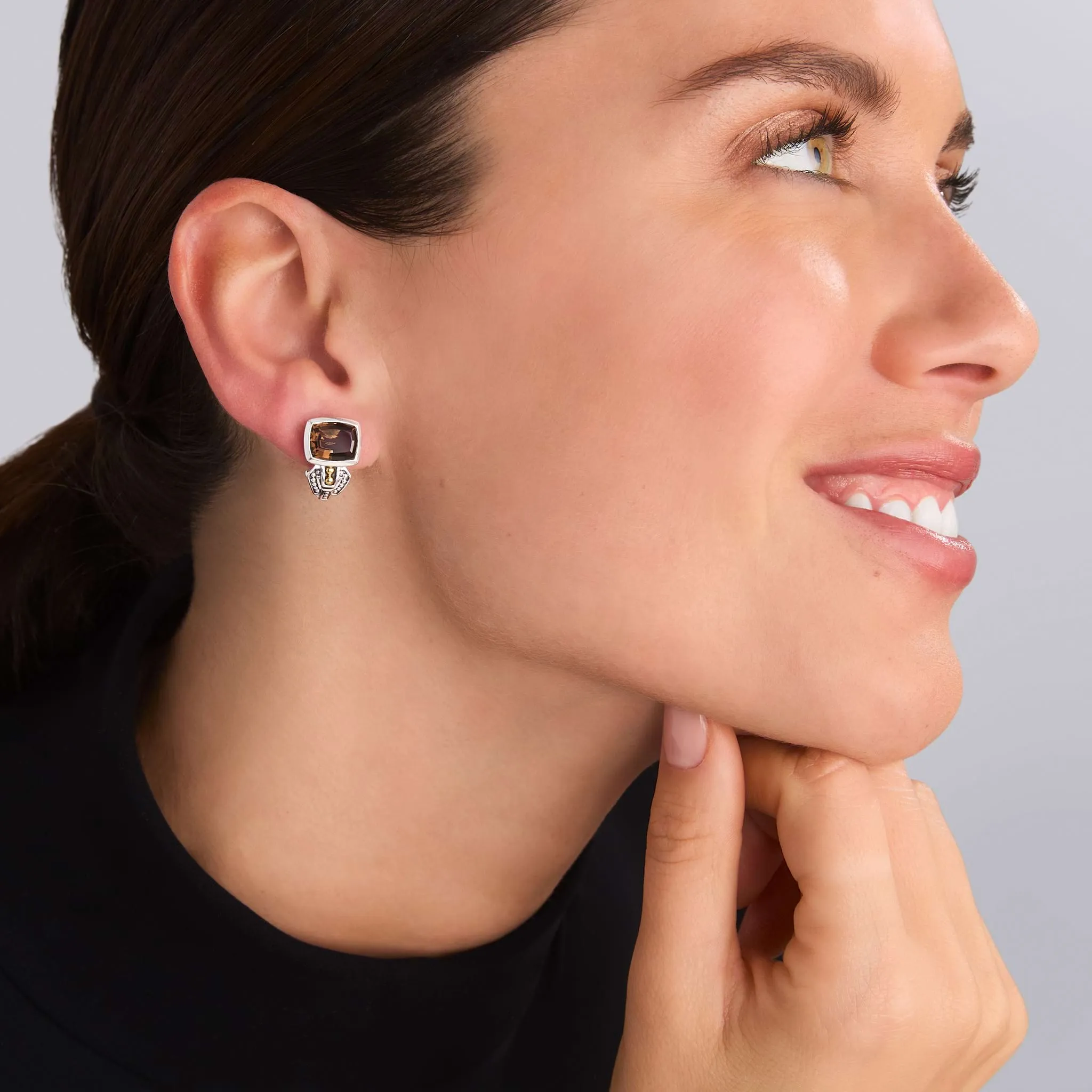 Caviar Color Smokey Quartz Gemstone Earrings