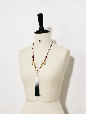 Chinoiserie Tassel Pendant Gold and Red Beaded Necklace