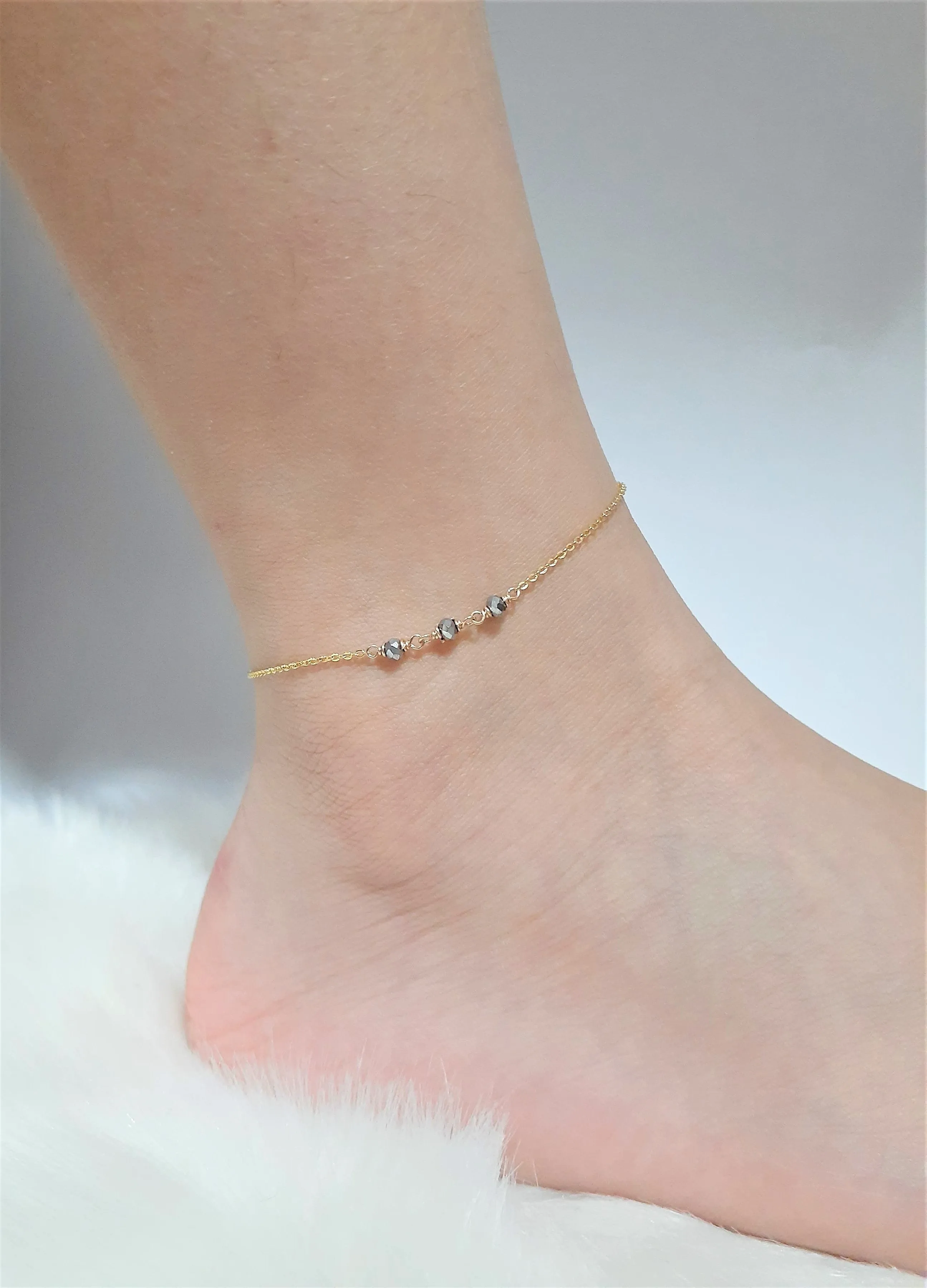 Dainty Two Toned Anklet - Silver Pyrite Anklet