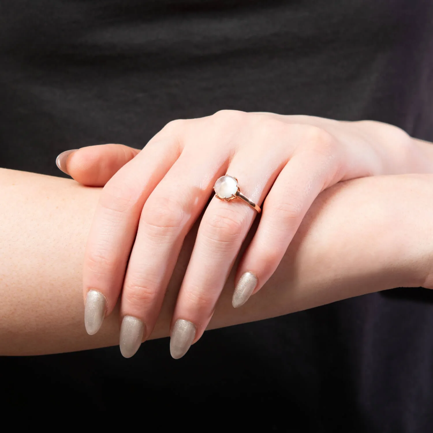 Estate 10k Rose Gold Moonstone Cab Prong Set