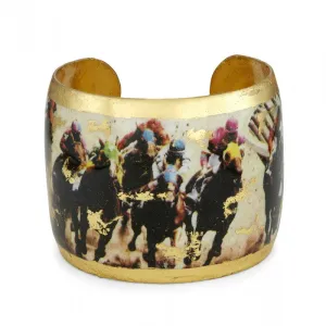Evocateur Saratoga Horse Dirt Track Race Vintage Gold Cuff Bracelet Hand Made in USA EQ108