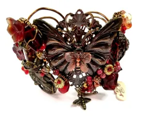 Fairytale Garden Butterfly Cuff Bracelet in Red Renaissance Adjustable Wire