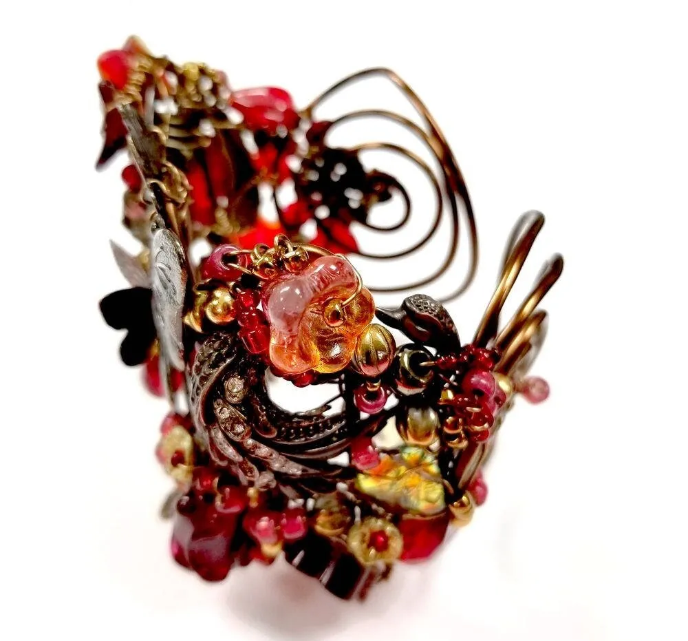 Fairytale Garden Butterfly Cuff Bracelet in Red Renaissance Adjustable Wire