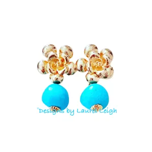 Gold Floral Turquoise Nugget Earrings