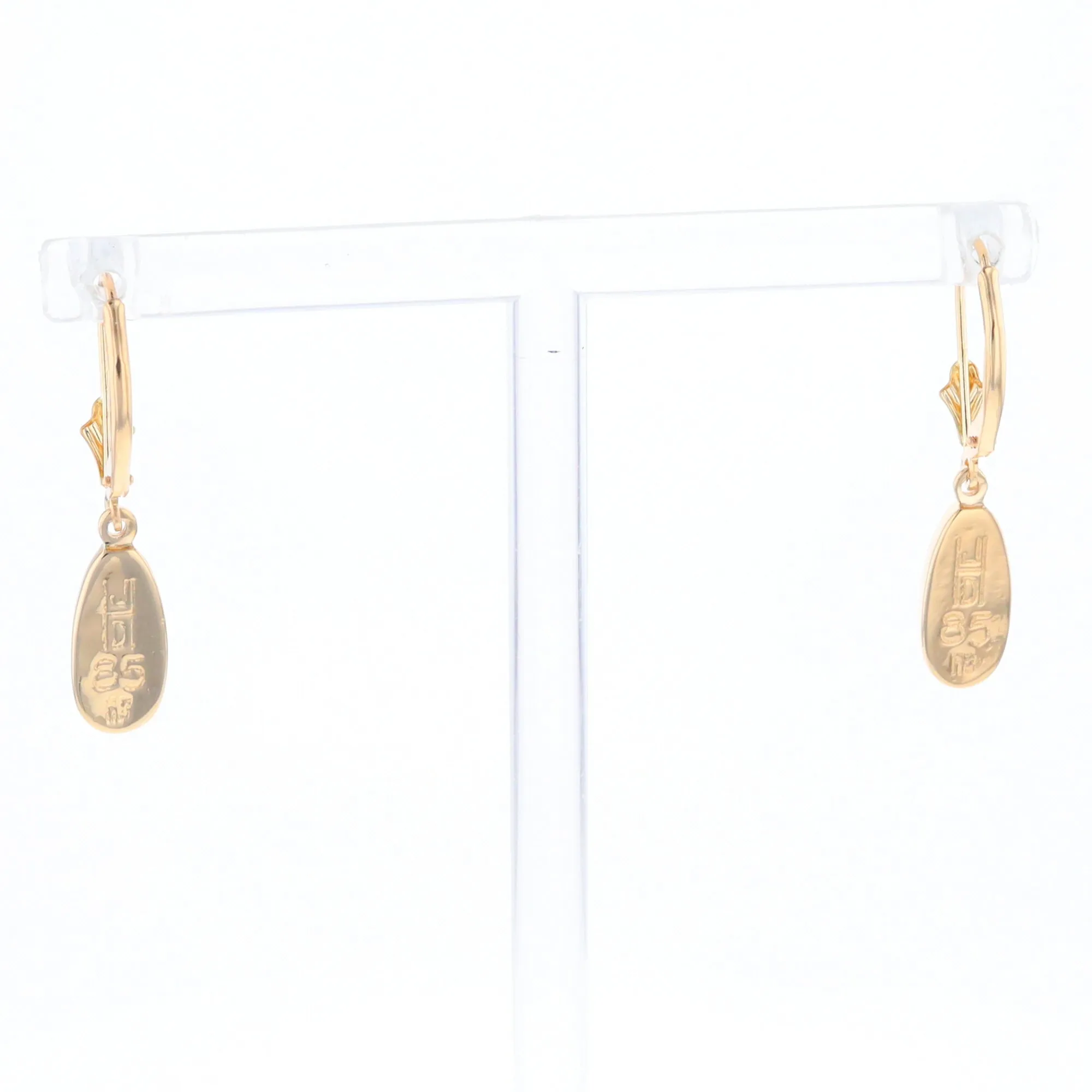 Gold Quartz Earrings Tear Drop Inlaid Lever Backs