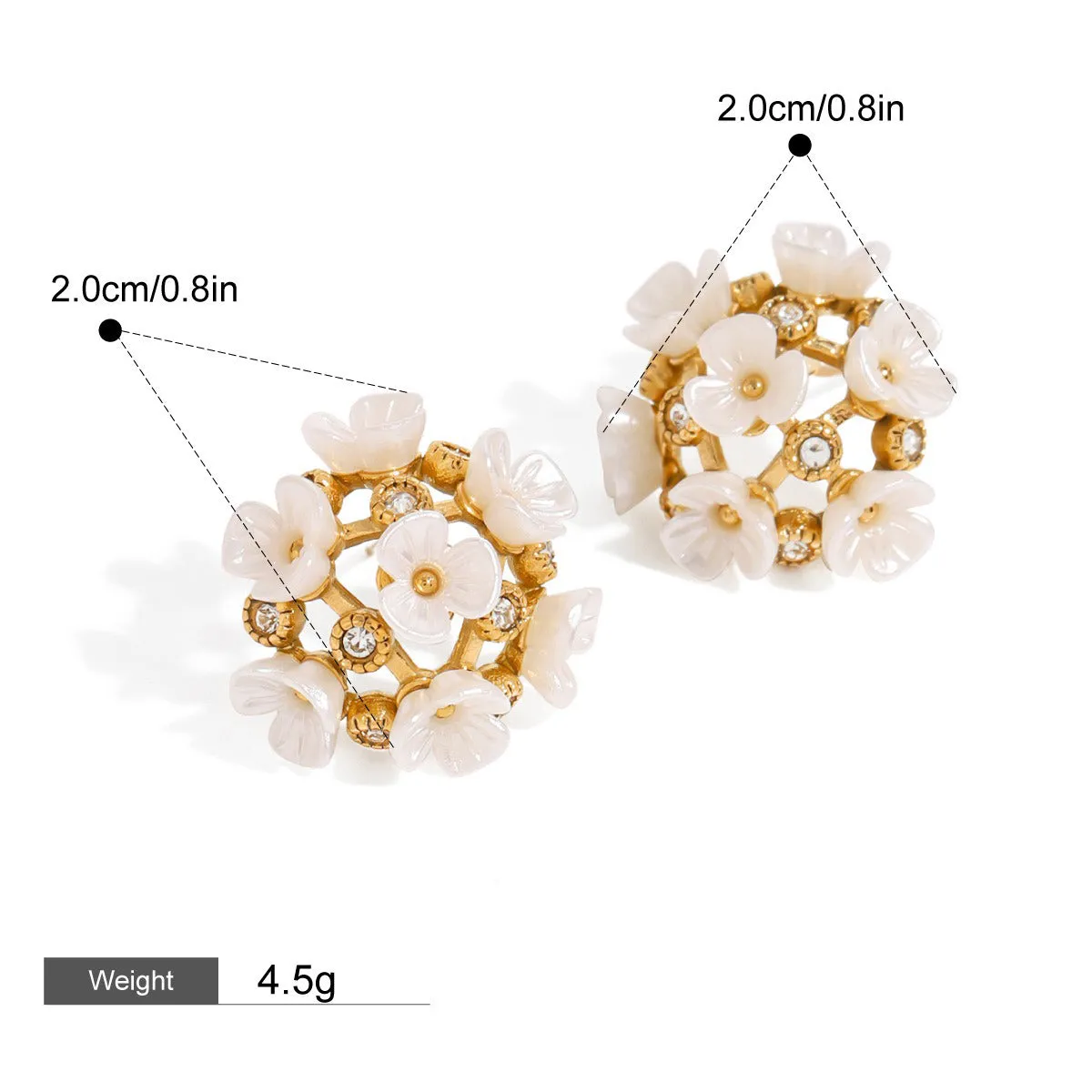 High-end 18K Gold Earrings With Inlaid Gemstones and Flower Design