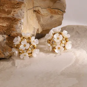 High-end 18K Gold Earrings With Inlaid Gemstones and Flower Design