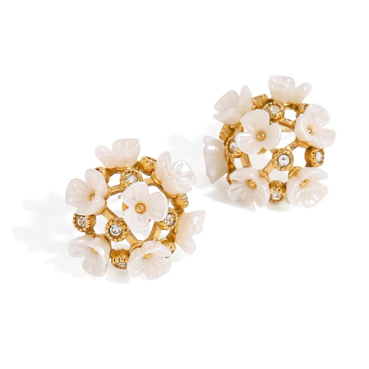High-end 18K Gold Earrings With Inlaid Gemstones and Flower Design