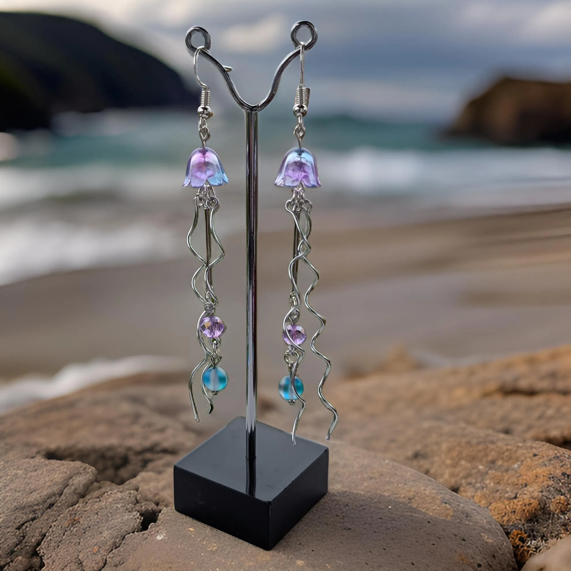 Jellyfish - Earrings - Aqua Aura Quartz