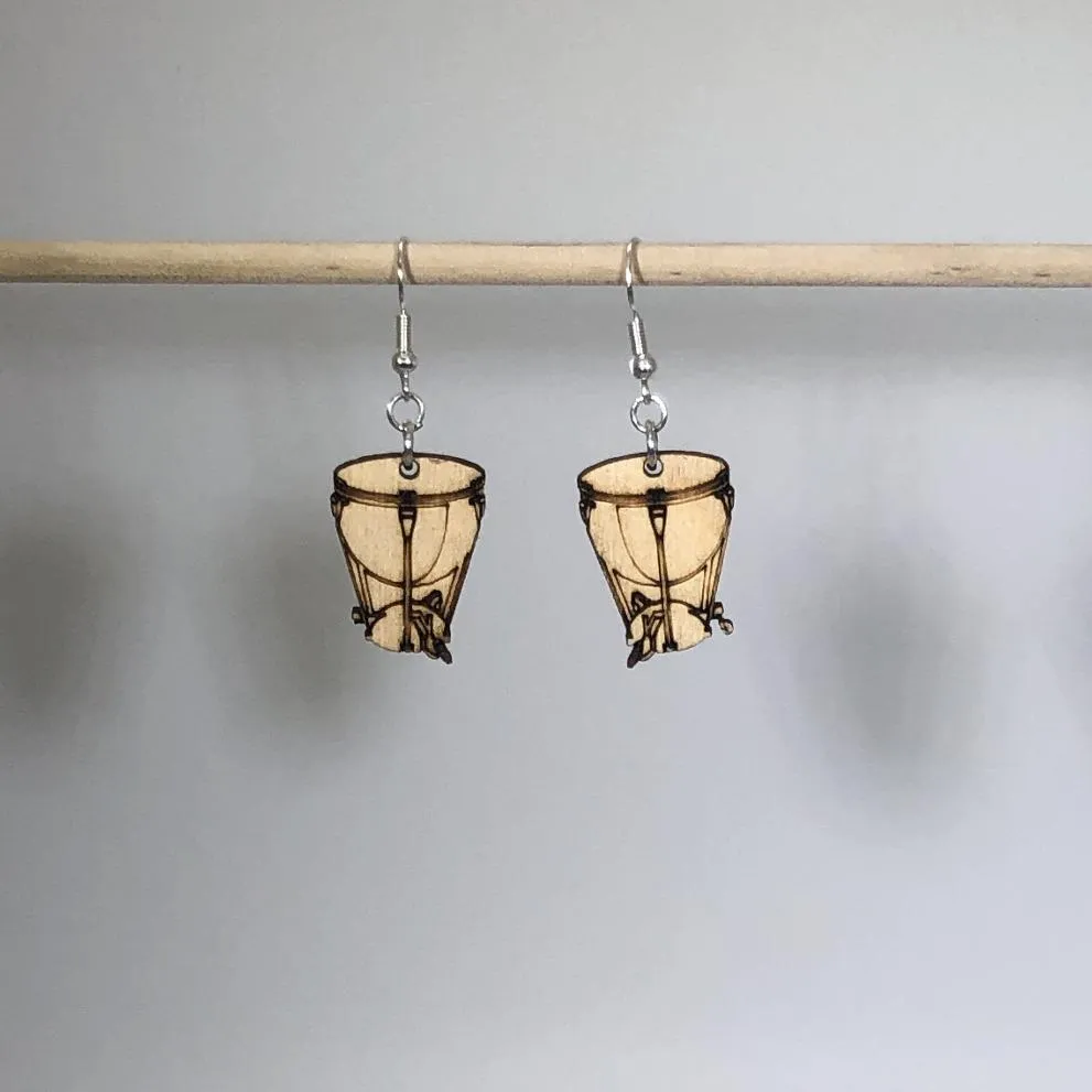 Kettle Drum Wooden Dangle Earrings by Cate's Concepts, LLC