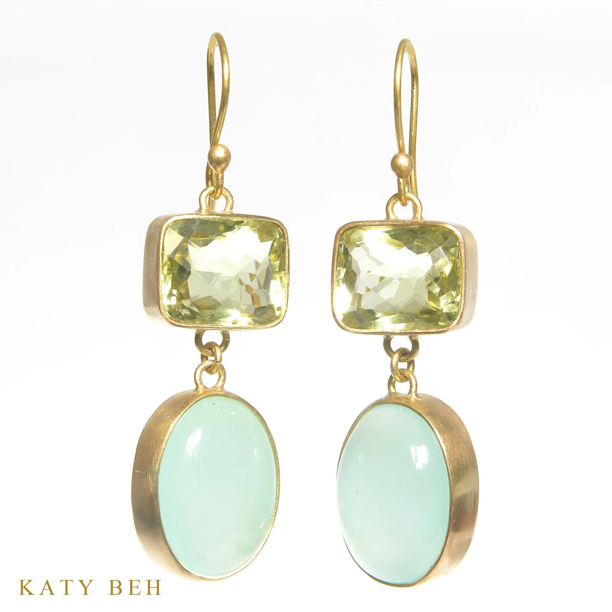 Lemon Quartz and Peruvian Chalcedony Earrings