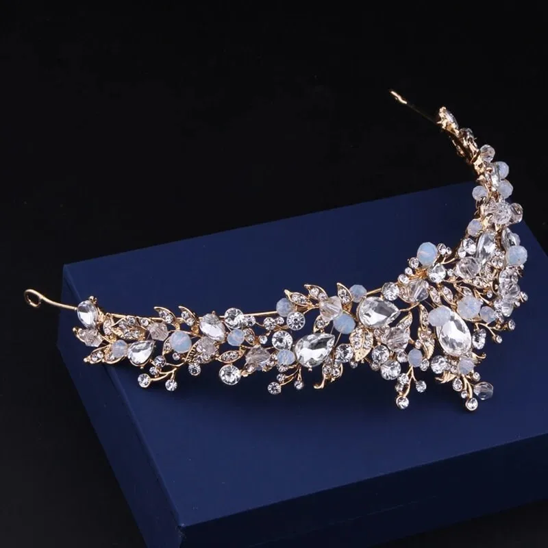 Light blue gold Tiara Crown Princess Queen diadem