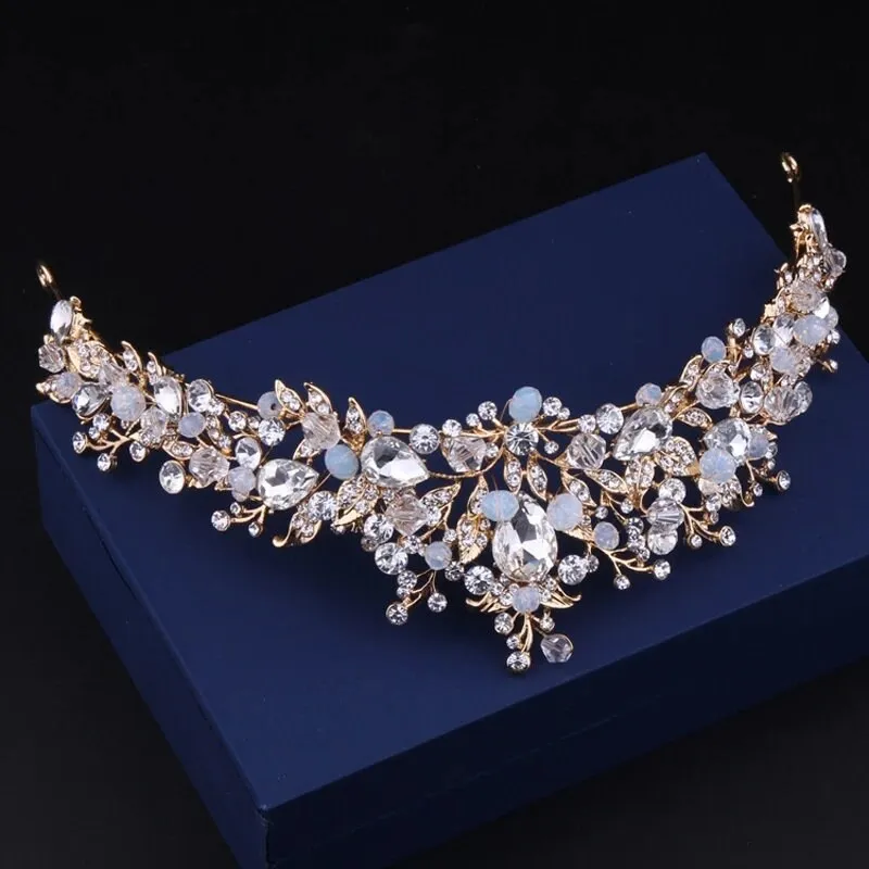 Light blue gold Tiara Crown Princess Queen diadem
