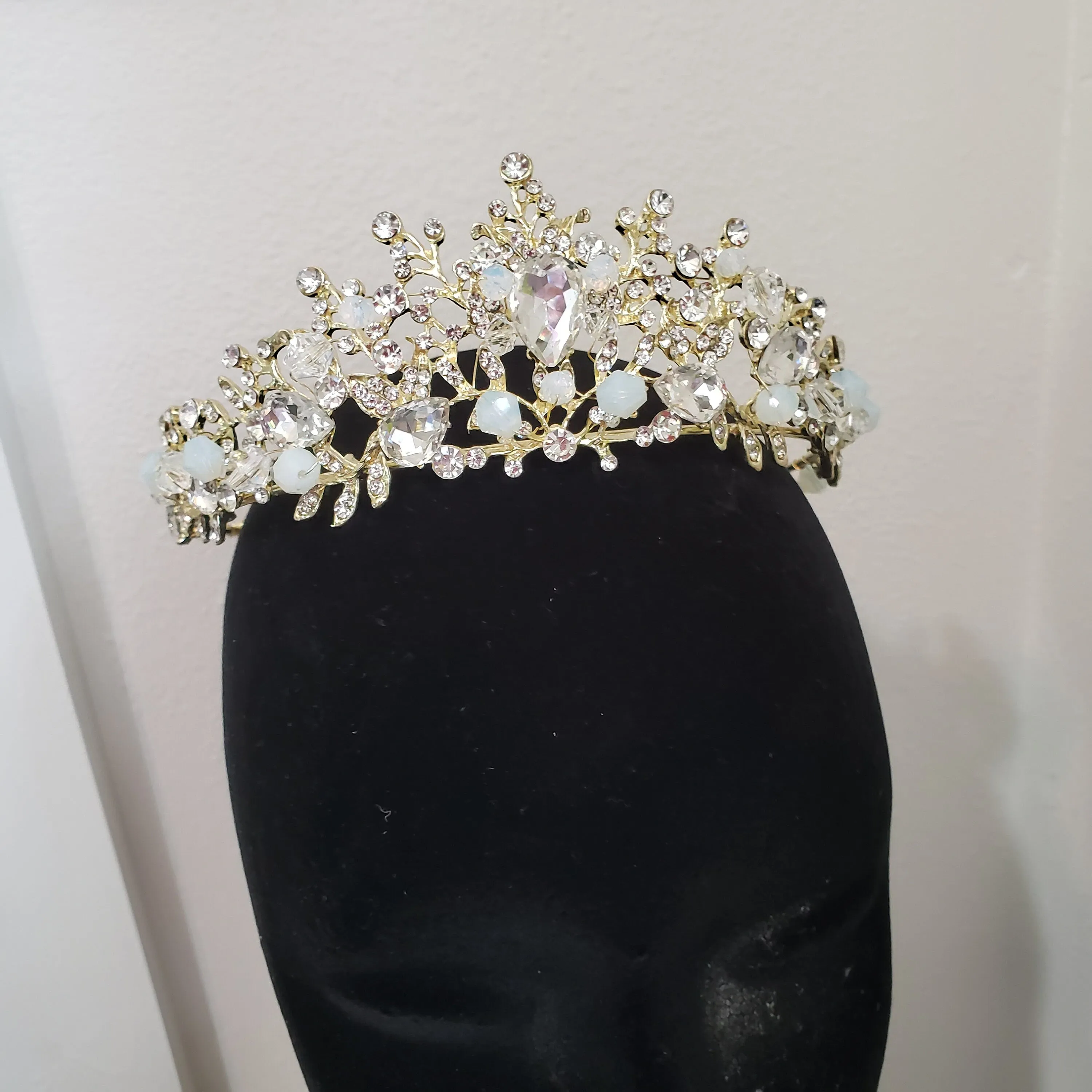 Light blue gold Tiara Crown Princess Queen diadem