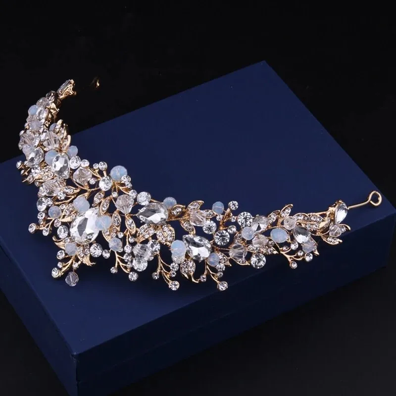 Light blue gold Tiara Crown Princess Queen diadem