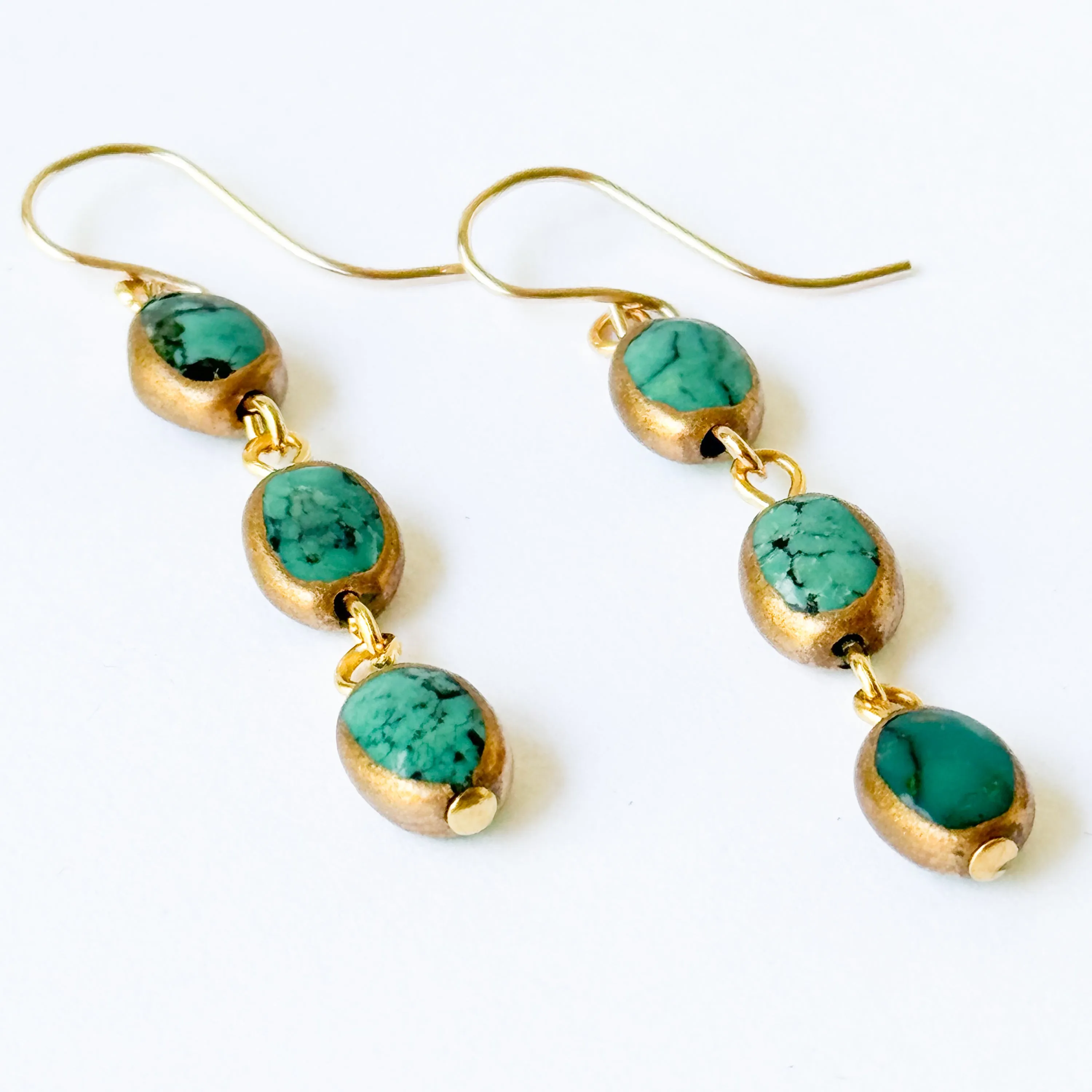 Long Turquoise dipped in gold earrings