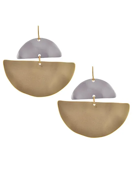Matte Two-Tone Metal Dangle  Semicircle Dangle Earring