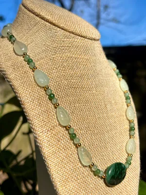 Maw-Sit-Sit, New Jade & Green Aventurine with Gold Accents Beaded Necklace