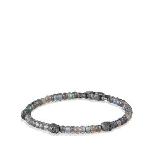 Memento Mori Skull Station Bracelet in Sterling Silver with Labradorite