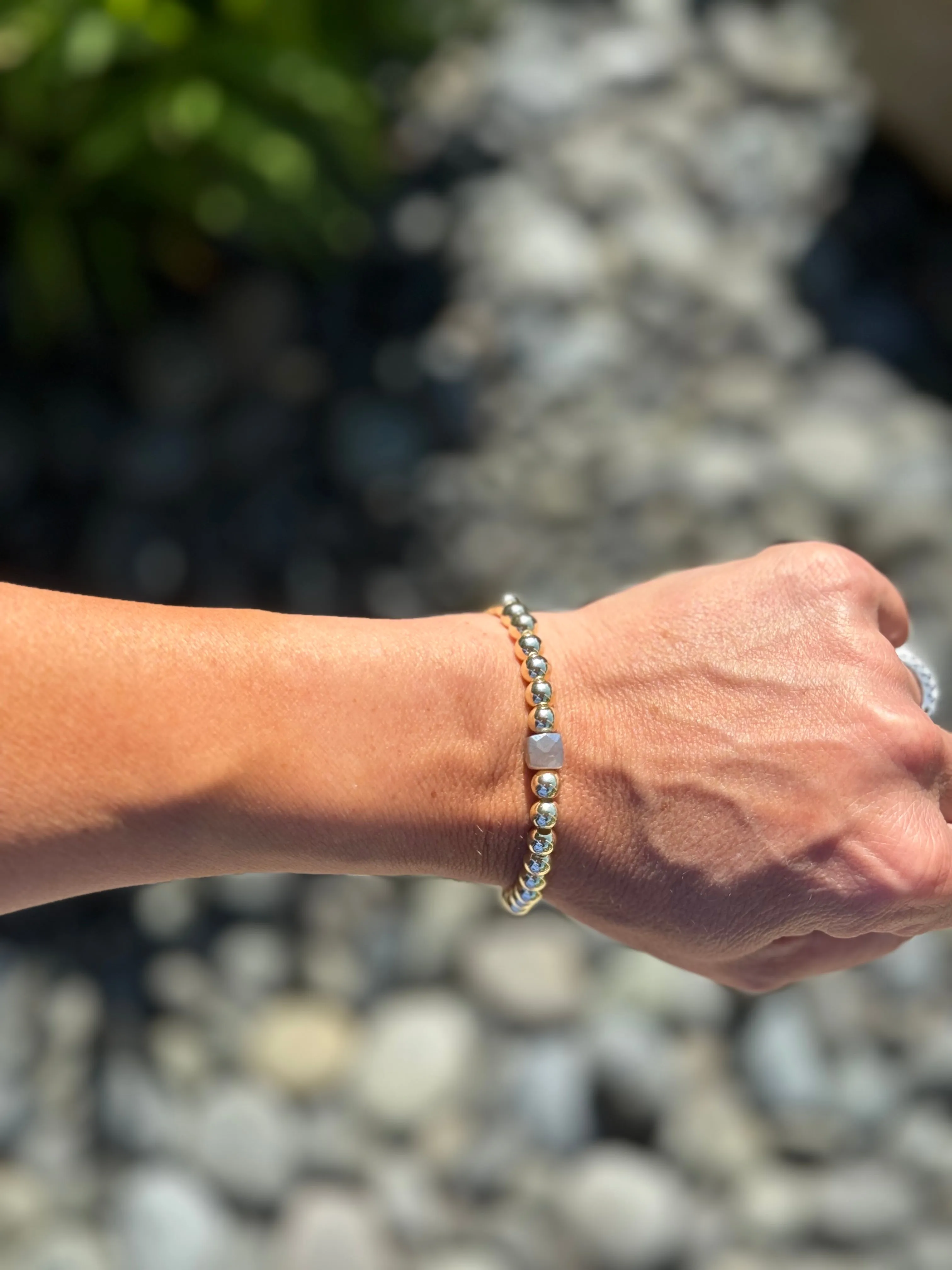 Moonstone and Gold Bead Bracelet
